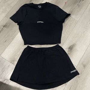 YoungLA Black Crop Top and Skirt Set